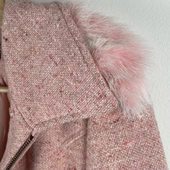 y2k Pink Tweed Wool Blend Coat Size S Faux Fur Trim Full Zip Jacket Bratz Doll - Picture 9 of 11